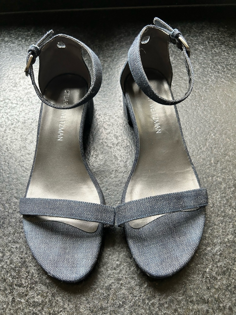 NWOT Stuart Weitzman Denim Block Heel Sandals
